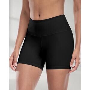 Biker Yoga Shorts for Women – 5" High Waisted Spandex Shorts (Black, L)